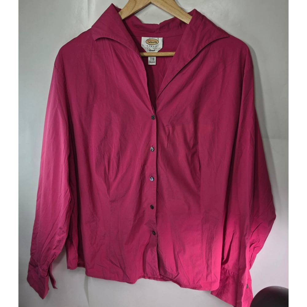 Talbots Woman Stretch Blouse 20W Hot Pink Magenta Wing Portrait Collar Cotton